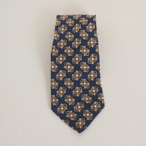 Valentino Cravatte Vintage Tie Made In Italy Blue Brown 100% Silk Woven Necktie